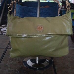 TORY BURCH OLIVE LEATHER THREE WAY HANDBAG